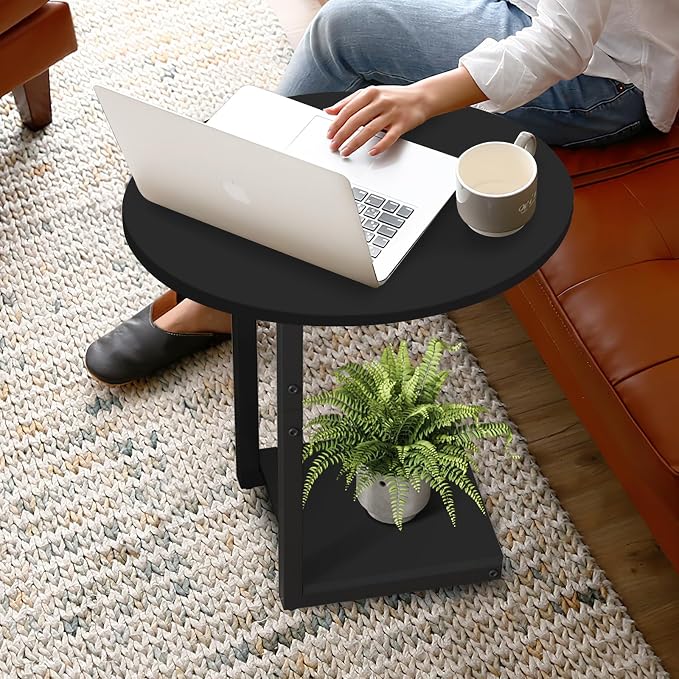 Hosfais Small Side Table End Table, C-Shaped Wood Coffee Table TV Tray - Image 7