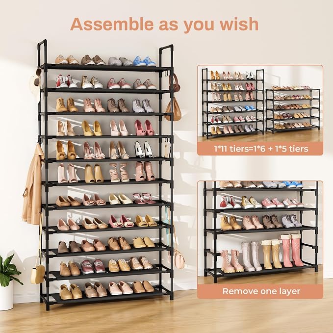 LANTEFUL 11 Tiers Tall Shoe Rack Holds 55 Pairs of Shoes - Image 5