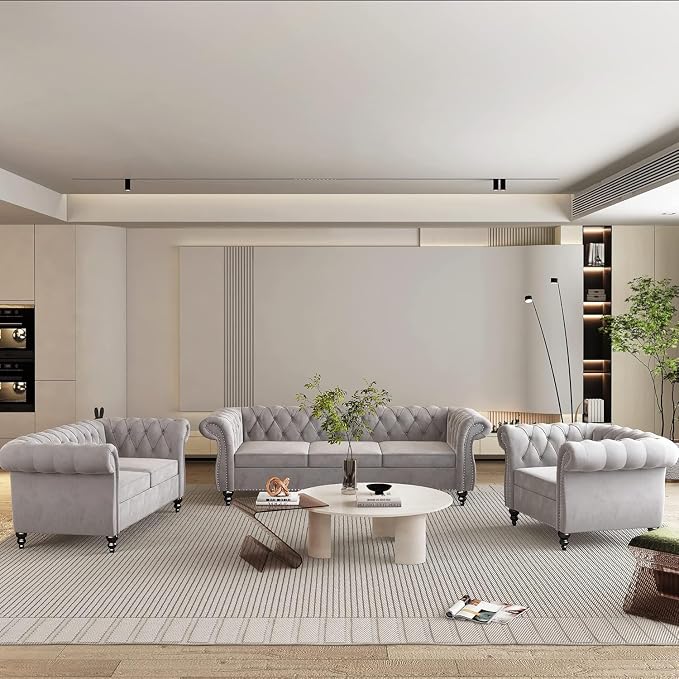 Chesterfield 3 Seater Sofa, Modern Velvet Tufted Couch 3 Seater - Image 8