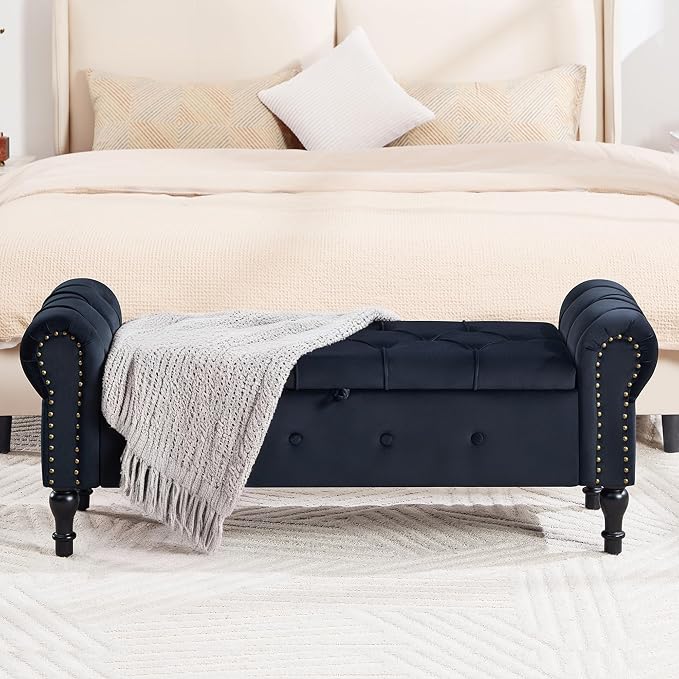Storage Bench for Bedroom, Velvet 51" End of Bed Bench, Queen Size Bench - Image 3