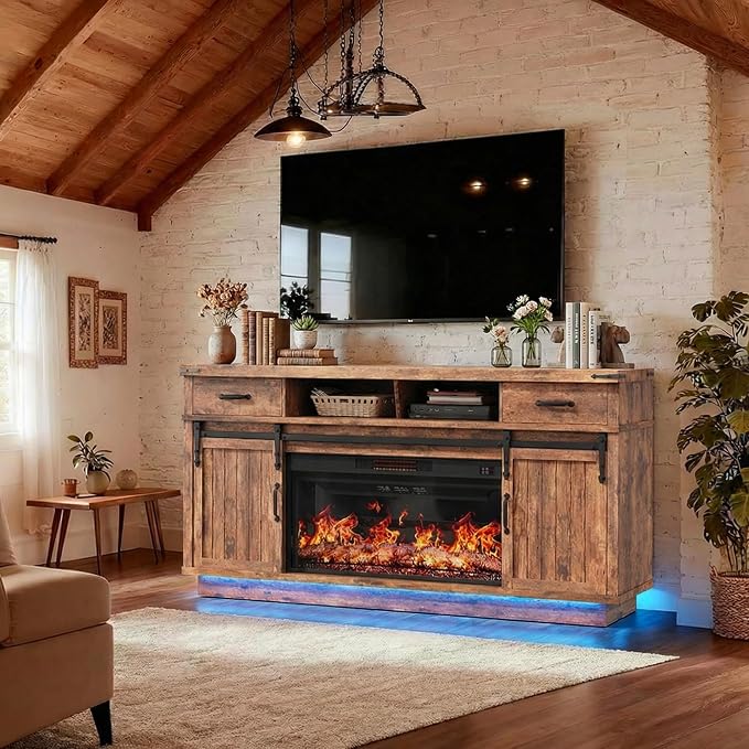 Jocoevol Fireplace TV Stand for TVs up to 65", Electric Fireplace - Image 5