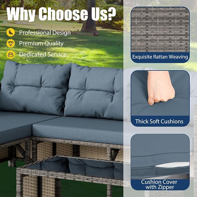 Vongrasig 3 Pieces Patio Furniture Sets, All-Weather Wicker Outdoor Sofa Couch - Image 4