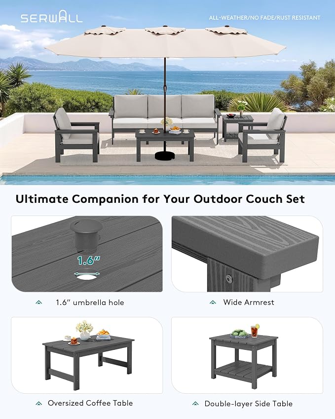 SERWALL HDPE Patio Furniture Set, 7-piece Outdoor Sectional Sofa Set, All - Image 7