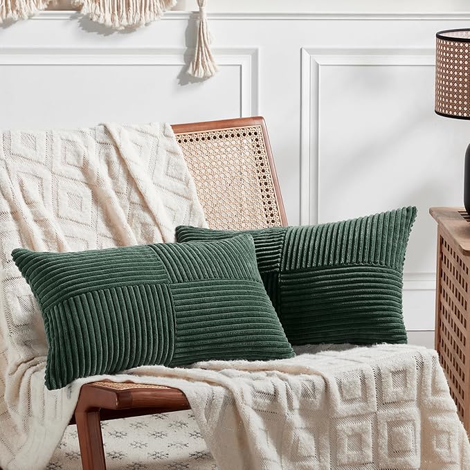 Fancy Homi Set of 2 Dark Green Long Lumbar Decorative Throw Pillow Covers 14x24 by Fancy+Homi