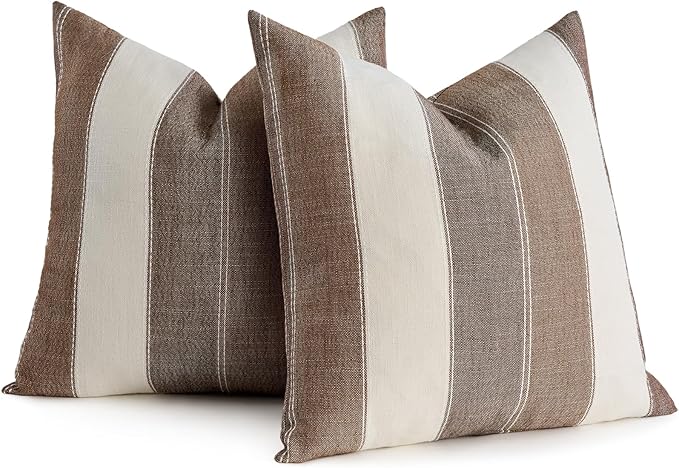AmHoo Pack of 2 Farmhouse Stripe Check Throw Pillow Covers Set Case Cotton by AmHootextile