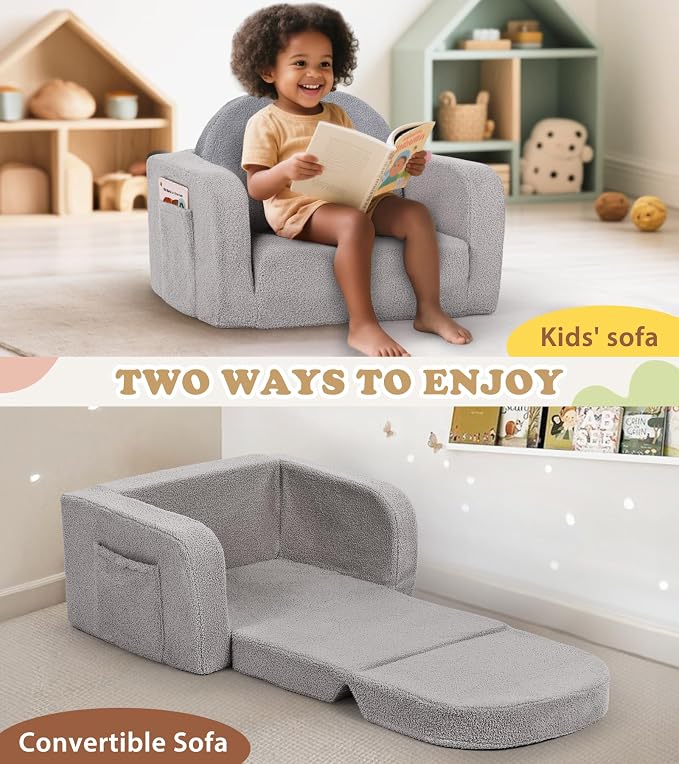 Foryoomi Kids Couch, 2-in-1 Soft Toddler Couch Fold Out - Image 5