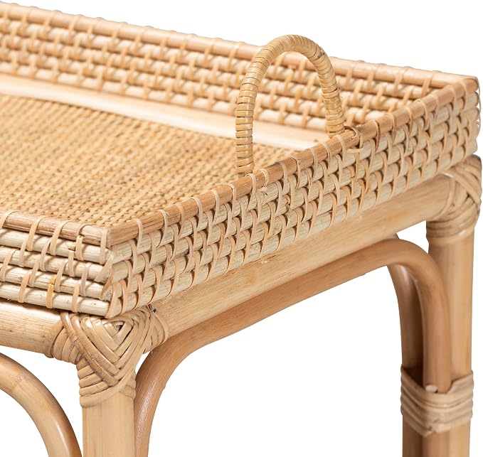 Bali & pari Lombok Modern Bohemian Natural Rattan 2-Tier Console Table - Image 6