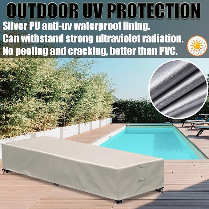 Lounge Chair Covers Outdoor Waterproof Patio Chaise Lounge Cover 600D Weather - Image 2