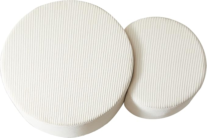 Modern Nesting Coffee Table Set of 2 in Beige, Upholstered Round Living Room - Image 6