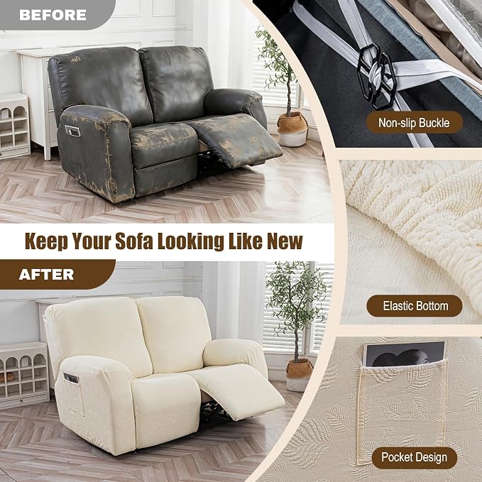 Gennia Recliner Loveseat Cover 4 Pieces, Waterproof Stretch Recliner Sofa - Image 5