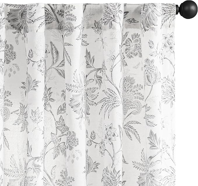 jinchan Linen Floral Curtains for Living Room, 96 Inch Length Curtains by JINCHAN