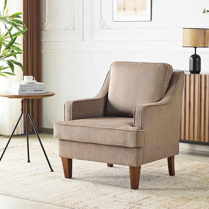 VINGLI Brown Accent Chair, Mid Century Modern Chairs, Upholstered Armchair by VINGLI