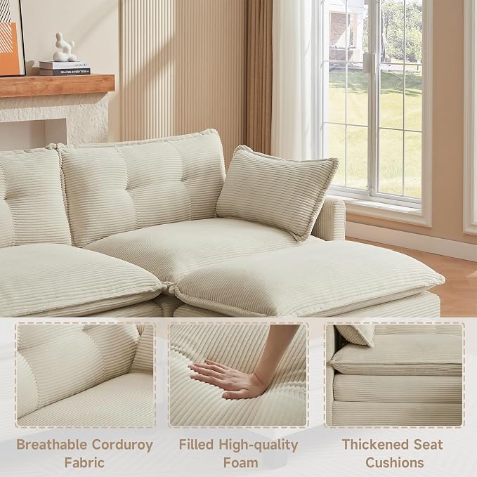 Amsleekey Modular Sectional Sofa, 111.5" U-Shaped Corduroy Comfy Sectional - Image 6
