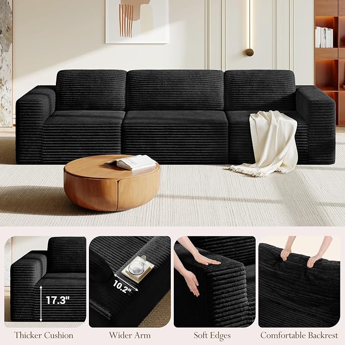 Vesgantti 119" Modular Sectional Sofa, Corduroy Cloud Couch - Image 7