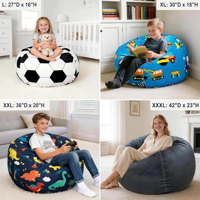 Lukeight Stuffed Animals Storage Bean Bag Chair Cover - Image 4