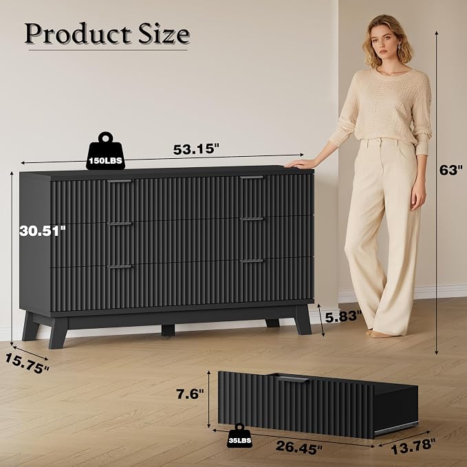 BORNOON 53" Long Dresser for Bedroom, 6-Drawer Dresser - Image 2