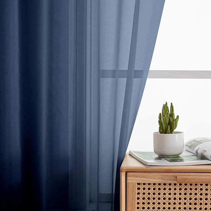 Aiyufeng Navy Blue Sheer Curtains 45 inch Length 2 Panels Set - Image 3