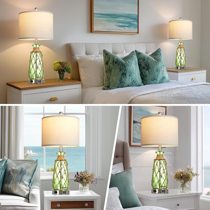 Ruzectt 25.5" Green Glass Table Lamps Set of 2, 3-Way Dimmable Touch Control - Image 6