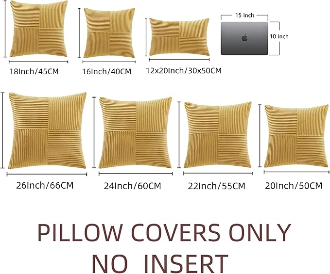 Fancy Homi 2 Packs Mustard Yellow Euro Decorative Throw Pillow Covers 26x26 Inch - Image 6