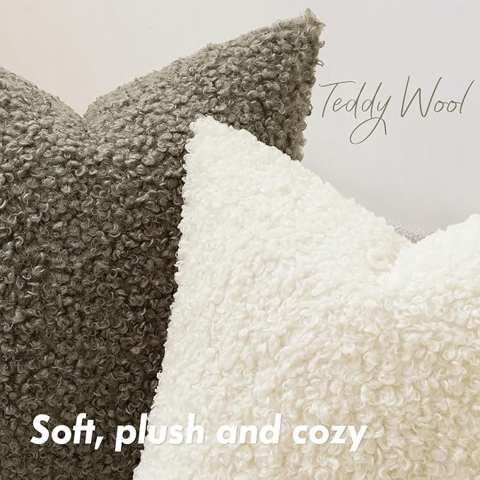 Faux Fur Throw Pillow Covers 20x20 Inch Set of 2 Boucle Neutral Decorative - Image 2
