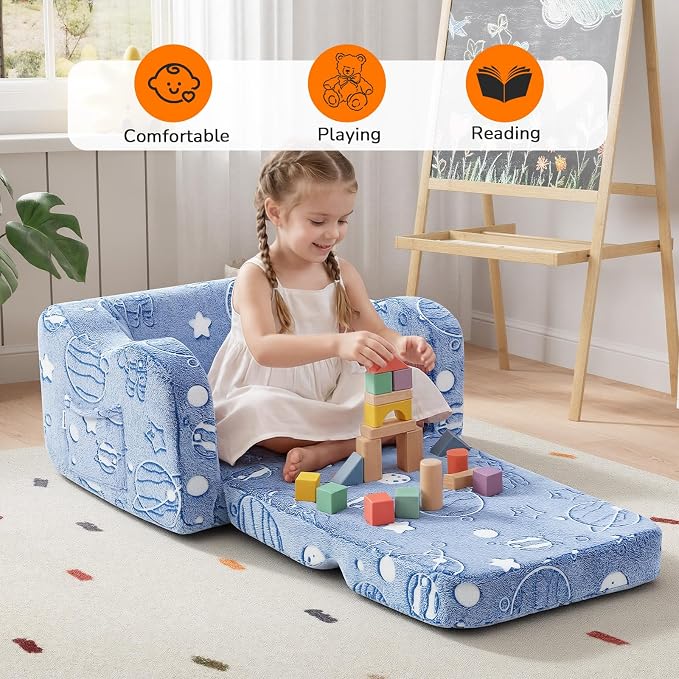 MeMoreCool Glowing Astronaut Planet Kids Chair, 2-in-1 Glow-in-the-Dark Space - Image 3