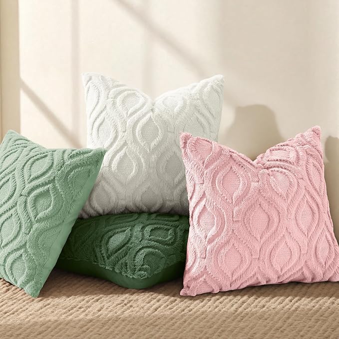 decorUhome Throw Pillow Covers 22x22 Inch Set of 2, Soft Plush Faux Wool Pink - Image 5