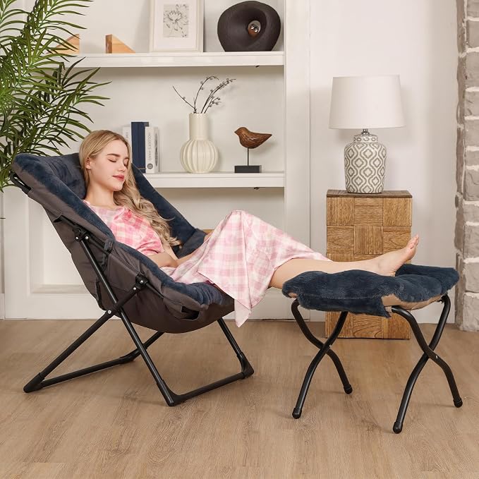 Comfy Saucer Chair for Adults, Soft Faux Fur Bedroom Chair - Image 5
