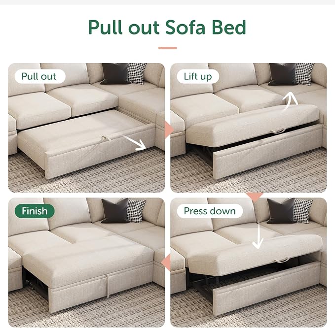 HONBAY Modular Sectional Sleeper Sofa Bed, - Image 4