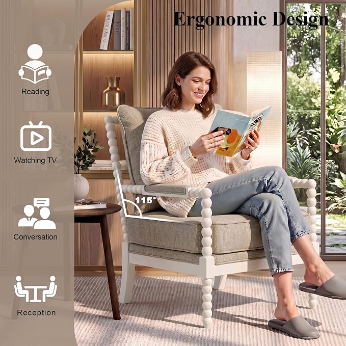 DUHOME Linen Fabric Spindle Accent Chair - Image 4