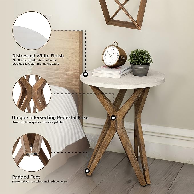 Pedestal Farmhouse End Table, Distressed Top - Image 3