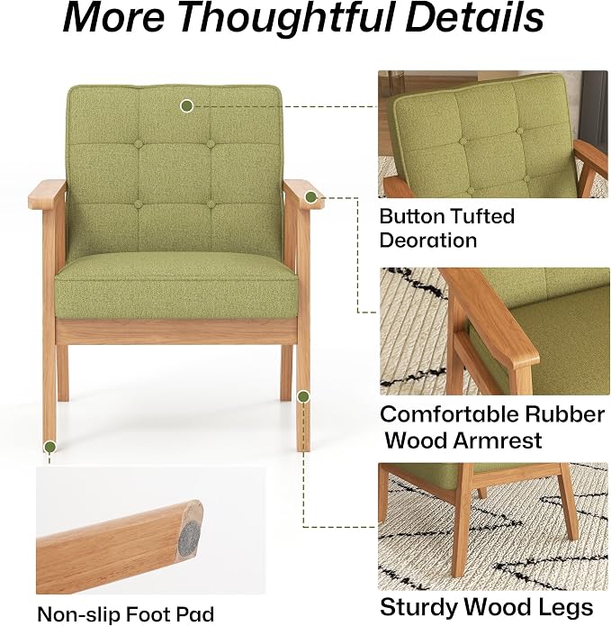 Modern Accent Chair with Arm Rest Set of 2, Upholstered Linen Fabric Leisure - Image 8