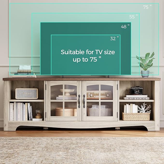 LINSY HOME TV Stand for 75 Inch TV, Modern Farmhouse Entertainment Center - Image 4