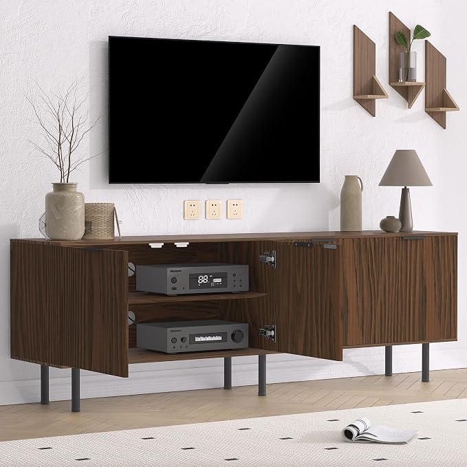 TV Stand for 80 Inch TV, Fluted Entertainment Center - Image 9