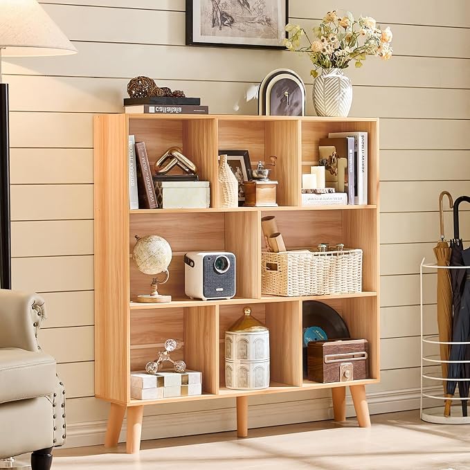 LEYAOYAO Wooden 8 Cube Book Shelf, Natural 3 Tier Bookshelf - Image 3
