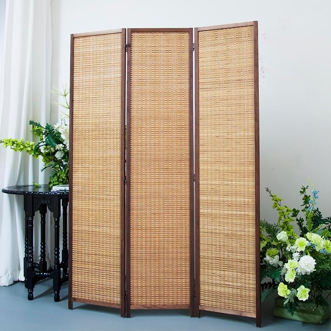 3 Panel Bamboo Room Divider Screen, 5.6 FT Tall Bamboo Divider Folding Panel - Image 5