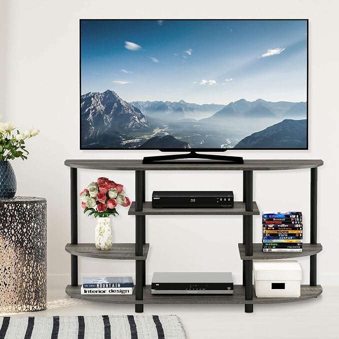 Furinno JAYA Simple Design Corner TV Stand, French Oak Grey/Black, 42.04 x - Image 6