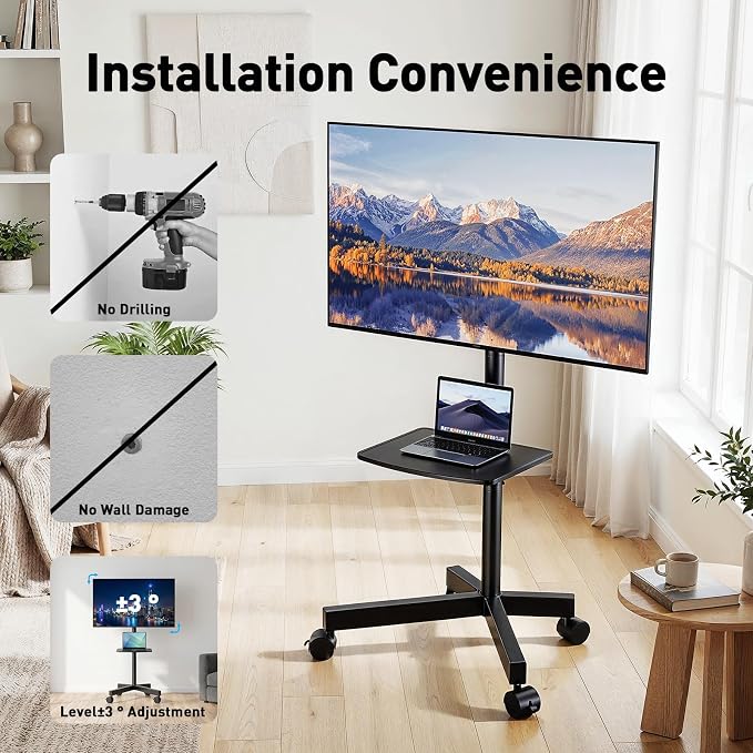 PERLESMITH Rolling TV Stand for 23-63 Inch Flat/Curved Screen TVs up to 88 lbs - Image 6