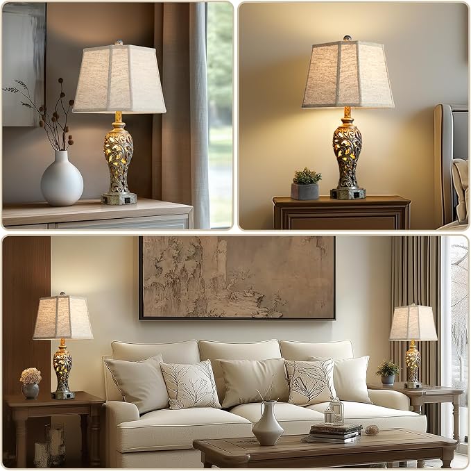 Vintage Table Lamps Set of 2 for Living Room Bedroom, 2 USB Ports 25'' Rustic - Image 3