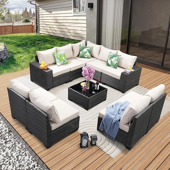 JOYURE 10 Pieces Patio Furniture Set All-Weather Outdoor Wicker Sectional by JOYURE