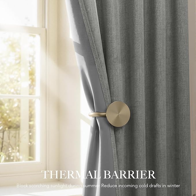 RYB HOME 100% Blackout Linen Textured Curtains 108 inches Long, Thermal - Image 4