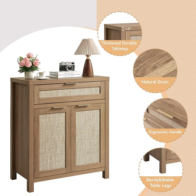 HOKYHOKY Rattan Sideboard Buffet Cabinet Set of 3, Boho Storage Cabinet - Image 7