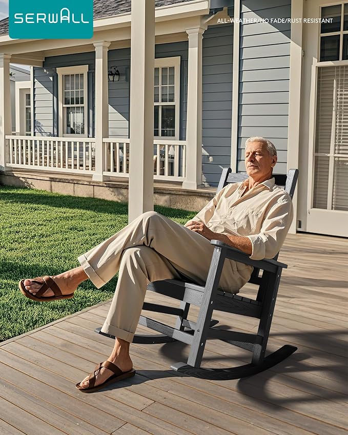 SERWALL Outdoor Rocking Chair Set of 4, HDPE Rocking Chair - Image 8