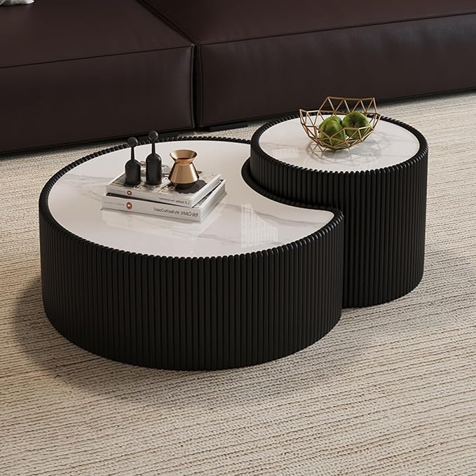 Modern Nesting Coffee Table Set of 2, Creative Moon Coffee and End Table Set by Henf