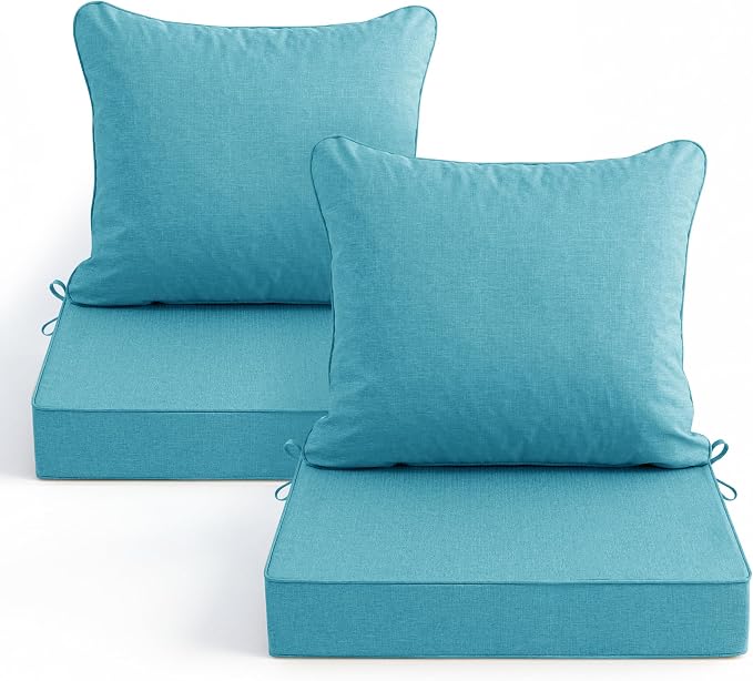 Summsun Faux Linen Outdoor Chair Cushions, Water Resistant Backrest and Deep by SUMMSUN