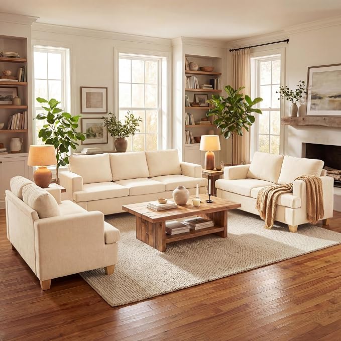 YOUDENOVA Sofa, 3 Piece Set Comfy Sofa, 2 Loveseat & 3 Seater Couch by YOUDENOVA
