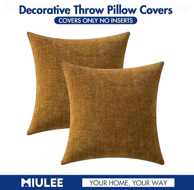 MIULEE Pack of 2 Couch Throw Pillow Covers 20x20 Inch Soft Mustard Chenille - Image 6