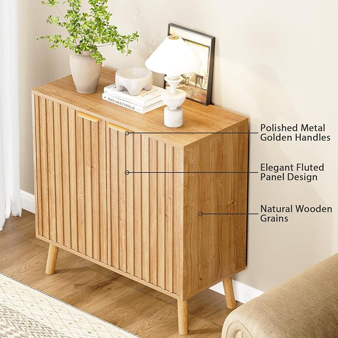 Fluted Storage Cabinet, Buffet Cabinet Sideboard, Modern Accent Cabinet Console - Image 3