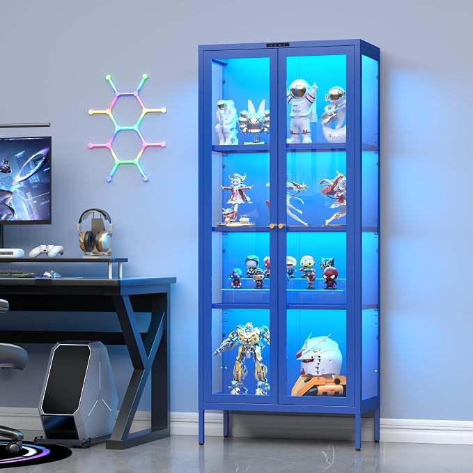 UNICOLY Display Cabinet with Glass Doors, Glass Display Cabinet with 8 Color - Image 6