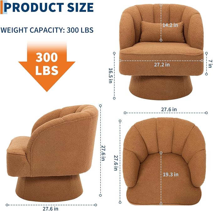 Garvee Ultra-Plush Swivel Accent Chair, 360° Barrel Lounge Chair - Image 3
