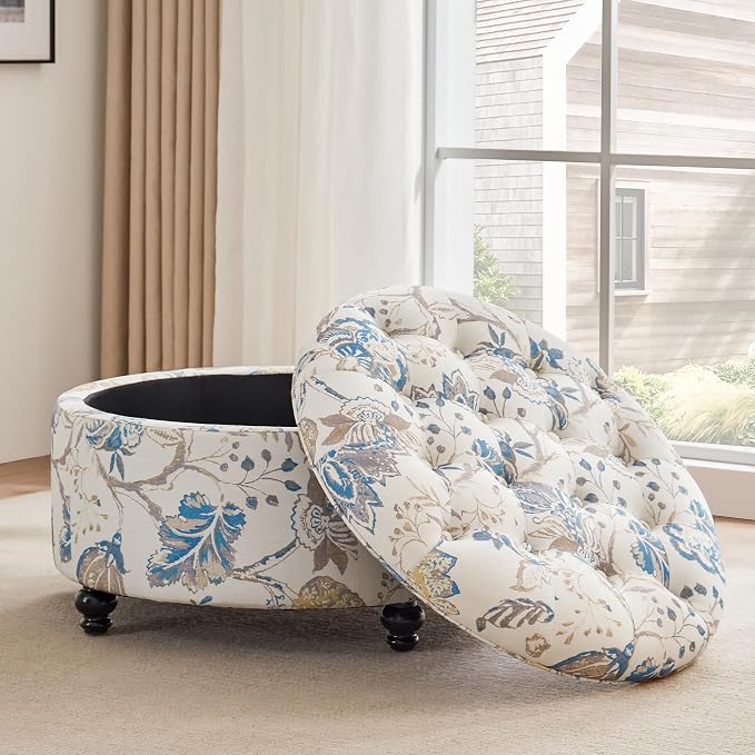 HUIMO 30-Inch Round Storage Ottoman, Modern Button Tufted Coffee Table - Image 5